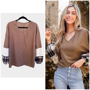 NEW Cupshe Gingham V-Neck Long Sleeve Pullover, Medium